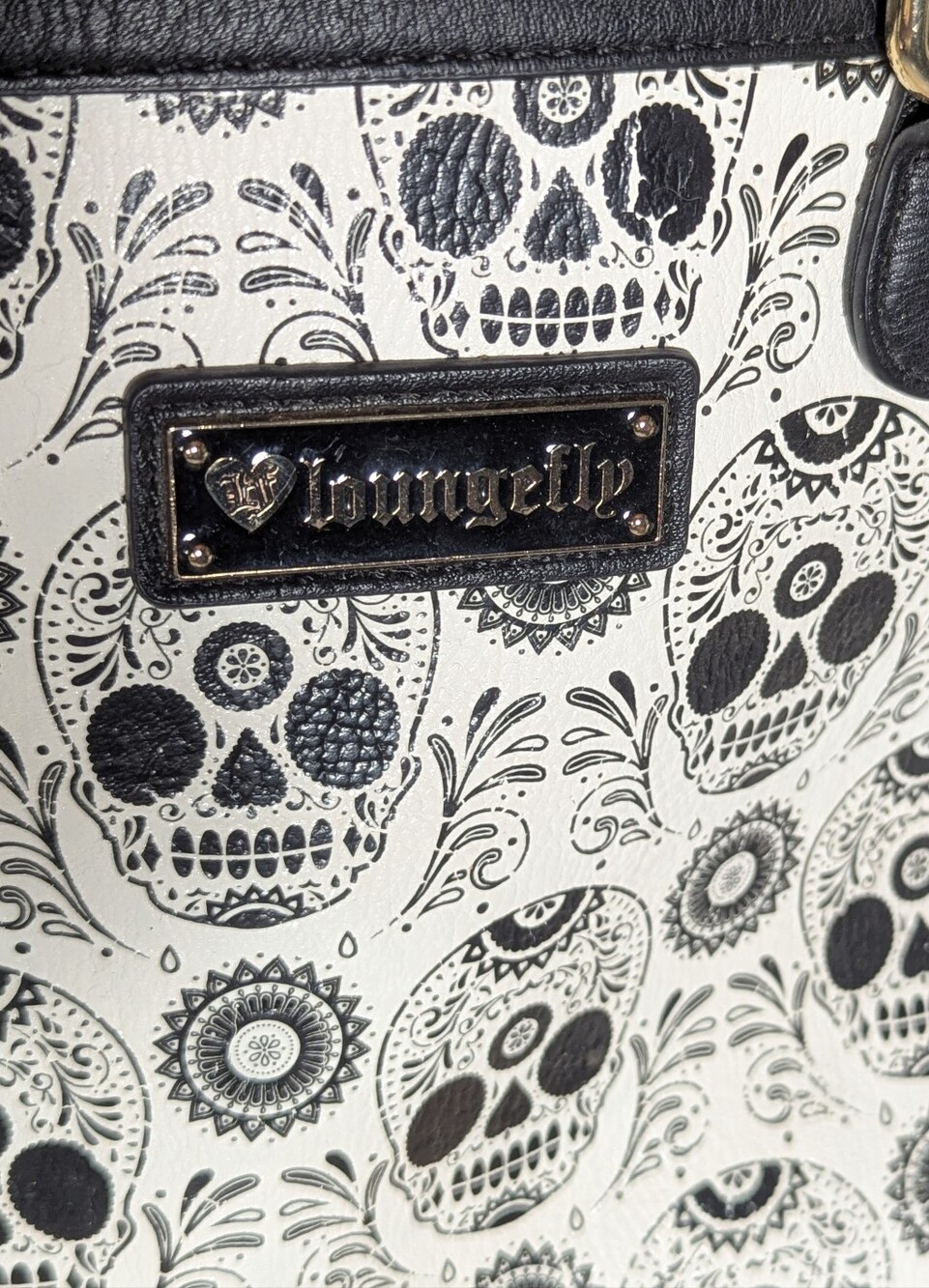 Loungefly Sugar Skull Black White Satchel Handbag - Picture 3 of 8